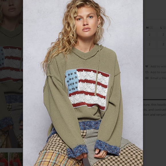 POL “ Sage “ POL Chenille Hoodie Sweater with Flag Detail 36 - Picture 3 of 6